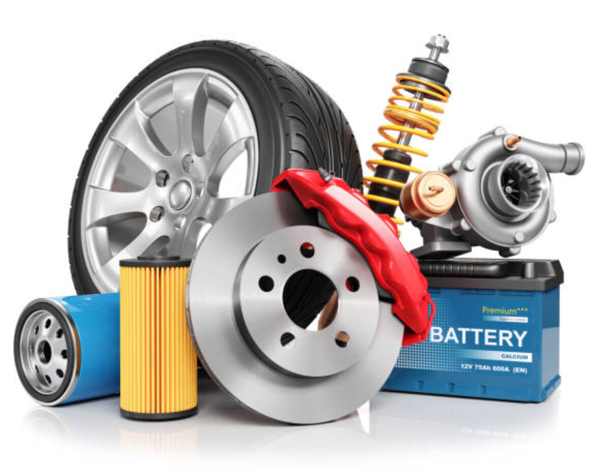 Set of car parts isolated on white background 3d render